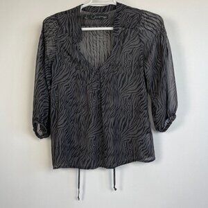 Patterson Kincaid Womens Animal Print Sheer Top Blouse Size S Gray 3/4 Sleeve